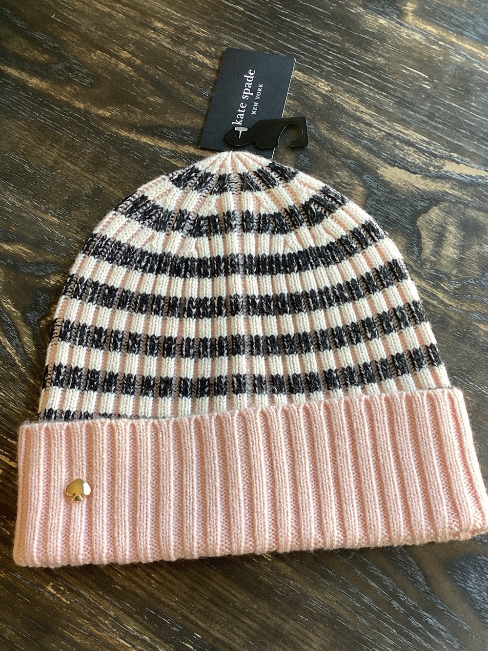kate spade Pink and Black Striped Beanie
